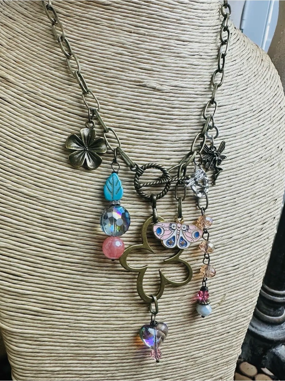 Gypsy Junk Flower Chunky Charm Necklace